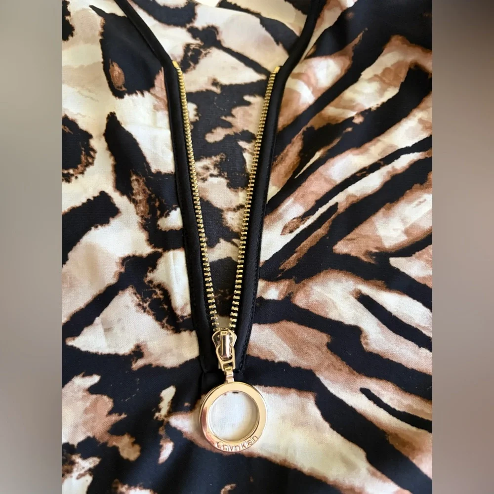 Calvin Klein Zebra Print Blouse - Black and Brown Sz M - Picture 5 of 8